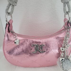 Metallic Pink JC Logo Shoulder Bag with Silver Accents
